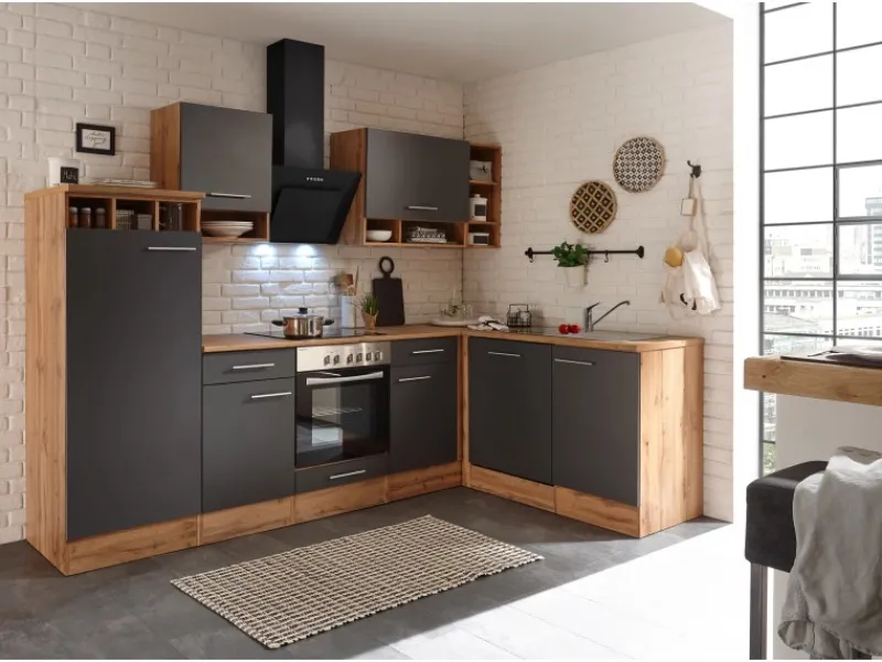 Sale Winkelküche BEKBL280EGC 280 x 172 cm Grau-Wildeiche Nachbildung Winkelküchen