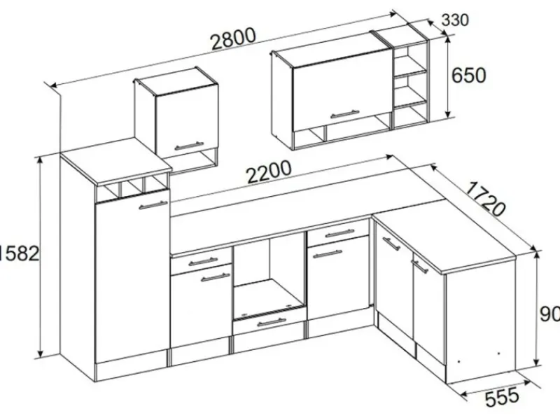 Sale Winkelküche BEKBL280EGC 280 x 172 cm Grau-Wildeiche Nachbildung Winkelküchen