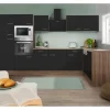 Best Winkelküche 340 cm Schwarz-Seidenglanz Eiche-York Winkelküchen|Kühlschränke