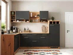 Online Winkelküche Hilde 280 x 172 cm Grau Inselhauben|Winkelküchen