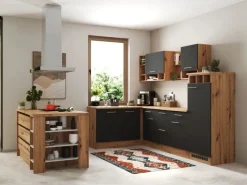 Online Winkelküche Hilde 280 x 172 cm Grau Inselhauben|Winkelküchen