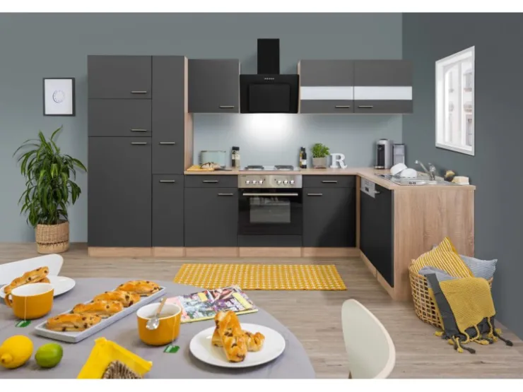 Respekta Winkelküchen|Herde<Winkelküche KBL310ESGS 310 cm -Eiche Sonoma Sägerau Nachbildung Grau