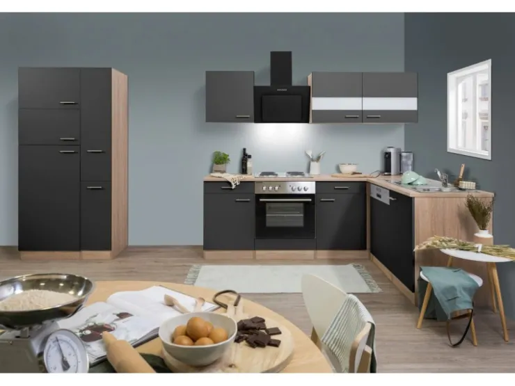 Respekta Winkelküchen|Herde<Winkelküche KBL310ESGS 310 cm -Eiche Sonoma Sägerau Nachbildung Grau