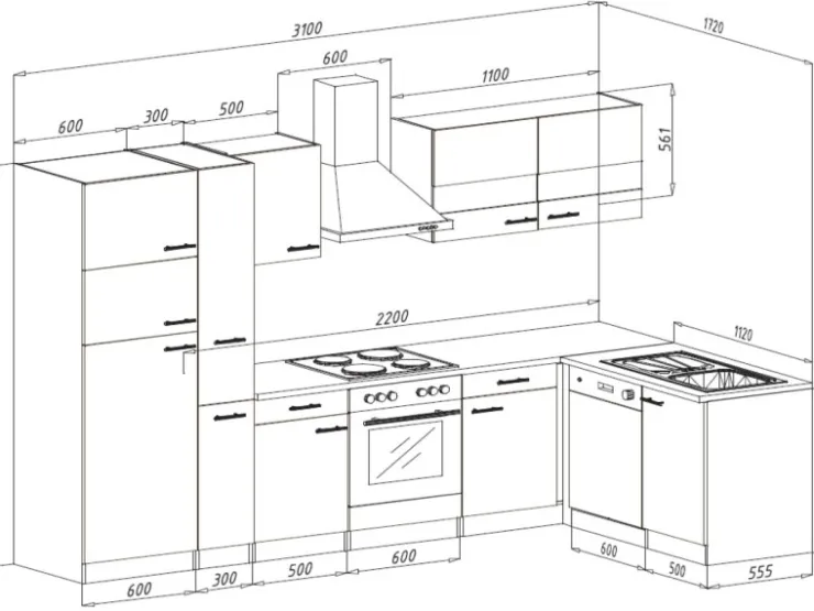 Respekta Winkelküchen|Herde<Winkelküche KBL310ESGS 310 cm -Eiche Sonoma Sägerau Nachbildung Grau