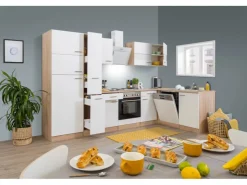 Respekta Winkelküchen|Kühlschränke<Winkelküche KBL310ESWS 310 cm -Eiche Sonoma Sägerau Nachbildung Weiß