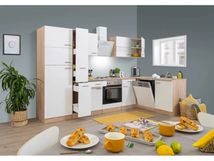 Respekta Winkelküchen|Kühlschränke<Winkelküche KBL310ESWS 310 cm -Eiche Sonoma Sägerau Nachbildung Weiß