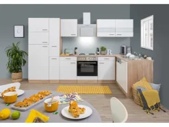 Respekta Winkelküchen|Kühlschränke<Winkelküche KBL310ESWS 310 cm -Eiche Sonoma Sägerau Nachbildung Weiß