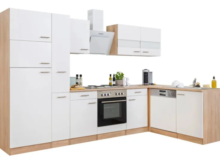 Respekta Winkelküchen|Kühlschränke<Winkelküche KBL310ESWS 310 cm -Eiche Sonoma Sägerau Nachbildung Weiß