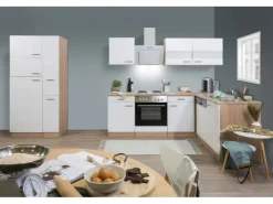 Respekta Winkelküchen|Kühlschränke<Winkelküche KBL310ESWS 310 cm -Eiche Sonoma Sägerau Nachbildung Weiß