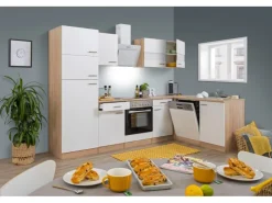 Respekta Winkelküchen|Kochfelder<Winkelküche KBL280ESWSC 280 cm -Eiche Sonoma Sägerau Nachbildung Weiß
