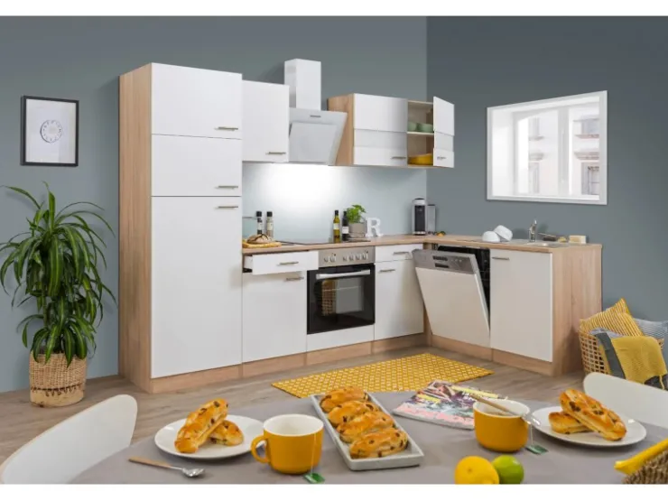 Respekta Winkelküchen|Kochfelder<Winkelküche KBL280ESWSC 280 cm -Eiche Sonoma Sägerau Nachbildung Weiß