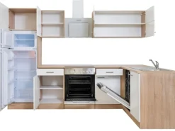 Respekta Winkelküchen|Kochfelder<Winkelküche KBL280ESWSC 280 cm -Eiche Sonoma Sägerau Nachbildung Weiß