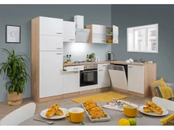 Respekta Winkelküchen|Herde<Winkelküche KBL280ESWS 280 cm -Eiche Sonoma Sägerau Nachbildung Weiß