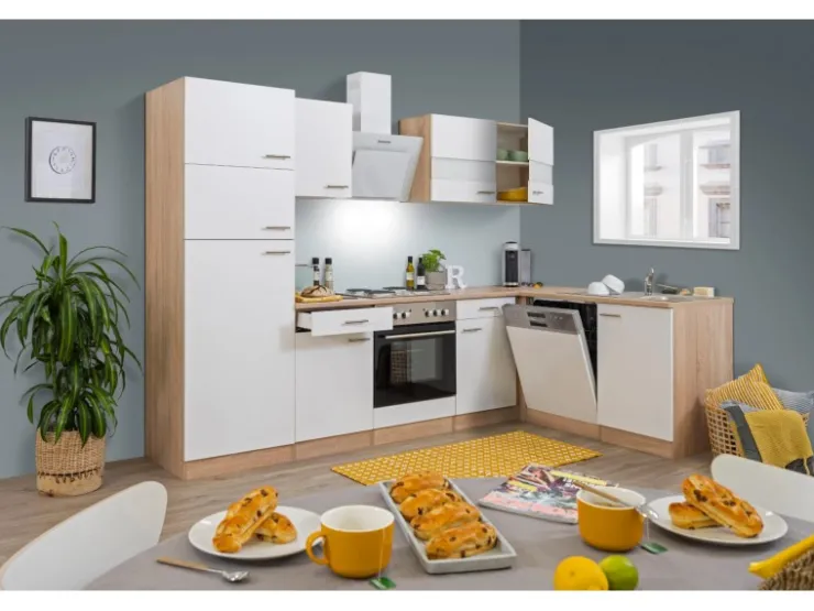 Respekta Winkelküchen|Herde<Winkelküche KBL280ESWS 280 cm -Eiche Sonoma Sägerau Nachbildung Weiß