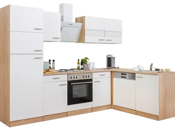 Respekta Winkelküchen|Herde<Winkelküche KBL280ESWS 280 cm -Eiche Sonoma Sägerau Nachbildung Weiß