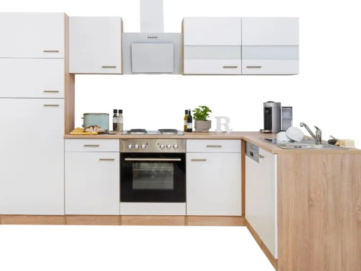 Respekta Winkelküchen|Herde<Winkelküche KBL280ESWS 280 cm -Eiche Sonoma Sägerau Nachbildung Weiß