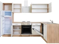 Respekta Winkelküchen|Herde<Winkelküche KBL280ESWS 280 cm -Eiche Sonoma Sägerau Nachbildung Weiß