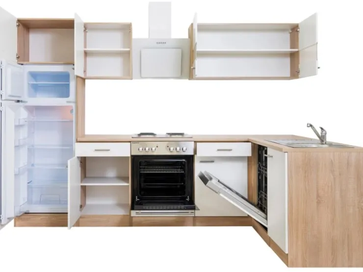 Respekta Winkelküchen|Herde<Winkelküche KBL280ESWS 280 cm -Eiche Sonoma Sägerau Nachbildung Weiß