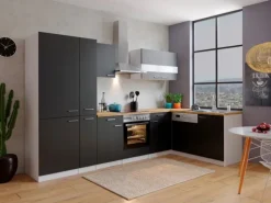 Sale Winkelküche KBL310WSCGKEG 310 x 172 cm Schwarz-Weiß-Butcher Nussbaum Kühlschränke|Winkelküchen