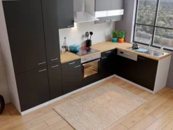 Sale Winkelküche KBL310WSCGKEG 310 x 172 cm Schwarz-Weiß-Butcher Nussbaum Kühlschränke|Winkelküchen