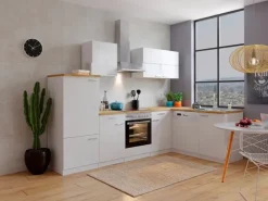 Sale Respekta Winkelküche KBL280WWCG 280 x 172 cm Weiß-Butcher Nussbaum