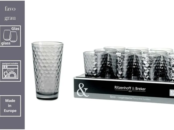 Ritzenhoff & Breker Geschirr<Favo Longdrinkgläser 400 ml 12er Set Grau