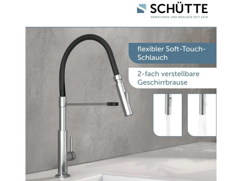 New Spültischarmatur mit Soft-Touch Schlauch Stilo Chrom-Schwarz Einhebelmischer