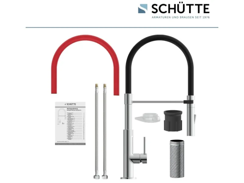 New Spültischarmatur mit Soft-Touch Schlauch Stilo Chrom-Schwarz Einhebelmischer
