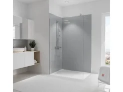 Schulte Küchenrückwände<Duschrückwand-Set Ecke Asymmetrisch DecoDesign 255 cm x 120 cm Hellgrau