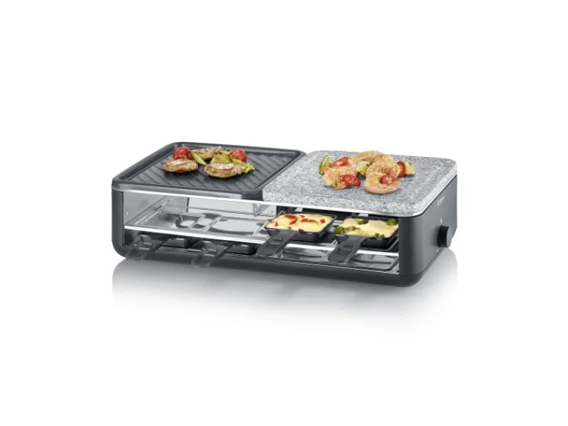 New Raclette-Grill RG 2366 Black Line Lite Naturstein & Grillfläche 1.300 W Pfannen|Haushaltsgeräte