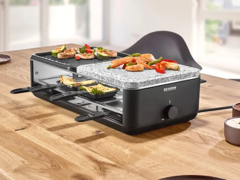 New Raclette-Grill RG 2366 Black Line Lite Naturstein & Grillfläche 1.300 W Pfannen|Haushaltsgeräte