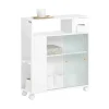 SoBuy Küchenregale<Badezimmerschrank Nischenregal mit Rollen Küchenregal Weiß BZR117-W