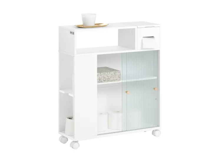 SoBuy Küchenregale<Badezimmerschrank Nischenregal mit Rollen Küchenregal Weiß BZR117-W
