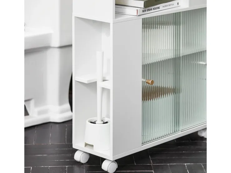 SoBuy Küchenregale<Badezimmerschrank Nischenregal mit Rollen Küchenregal Weiß BZR117-W
