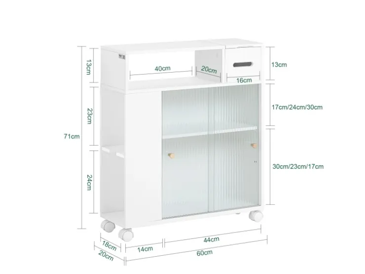 SoBuy Küchenregale<Badezimmerschrank Nischenregal mit Rollen Küchenregal Weiß BZR117-W