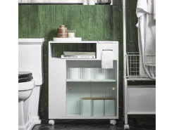SoBuy Küchenregale<Badezimmerschrank Nischenregal mit Rollen Küchenregal Weiß BZR117-W