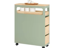 Hot Badezimmerschrank Rollwagen mit 3 Schubladen Nischenschrank 24x82x65cm Grün BZR54-GR Küchenregale