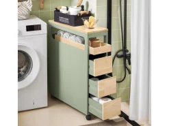 Hot Badezimmerschrank Rollwagen mit 3 Schubladen Nischenschrank 24x82x65cm Grün BZR54-GR Küchenregale