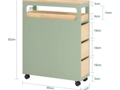 Hot Badezimmerschrank Rollwagen mit 3 Schubladen Nischenschrank 24x82x65cm Grün BZR54-GR Küchenregale