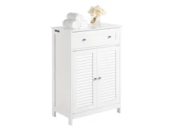 Online Badezimmerschrank Sideboard mit Schublade und Lamellentüren 60x87x35cm Weiß FRG238-W Küchenschränke