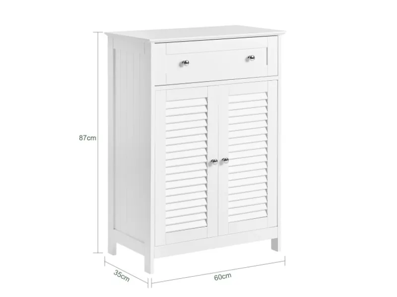 Online Badezimmerschrank Sideboard mit Schublade und Lamellentüren 60x87x35cm Weiß FRG238-W Küchenschränke