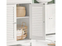Online Badezimmerschrank Sideboard mit Schublade und Lamellentüren 60x87x35cm Weiß FRG238-W Küchenschränke
