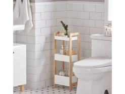 Clearance Badregal in weiß/KautschukholzStandregalKüchenregalFRG226-WN Küchenregale