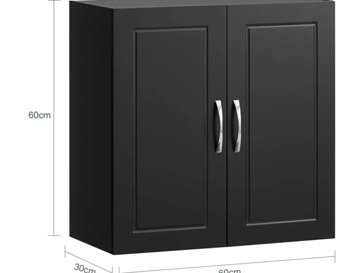 SoBuy Küchenschränke<Hängeschrank Badezimmerschrank mit Verstellbarem Regal 60x60x30cm Schwarz FRG231-SCH