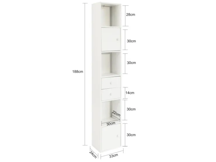 SoBuy Küchenschränke<Hochschrank mit Schubladen und Türen Holz Weiß STR10-W
