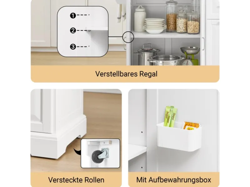 Best Kücheninsel Küchenwagen mit Ausziehbarer Edelstahlarbeitsplatte 130x91x71cm Weiß FKW128-ST Kücheninseln