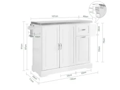 Best Kücheninsel Küchenwagen mit Ausziehbarer Edelstahlarbeitsplatte 130x91x71cm Weiß FKW128-ST Kücheninseln