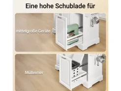Best Kücheninsel Küchenwagen mit Ausziehbarer Edelstahlarbeitsplatte 130x91x71cm Weiß FKW128-ST Kücheninseln