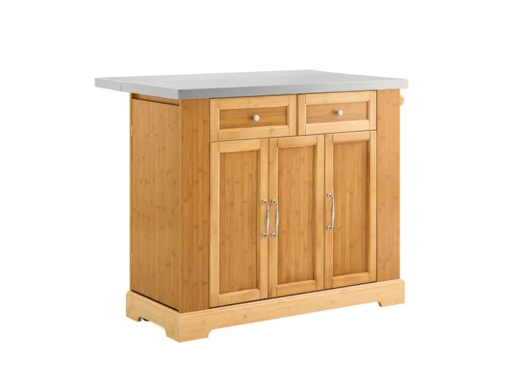 Online SoBuy Kücheninsel Küchenwagen mit Ausziehbarer Arbeitsplatte Bambus 107x92,5x71cm Natur FKW130-N