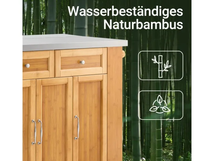 Online SoBuy Kücheninsel Küchenwagen mit Ausziehbarer Arbeitsplatte Bambus 107x92,5x71cm Natur FKW130-N
